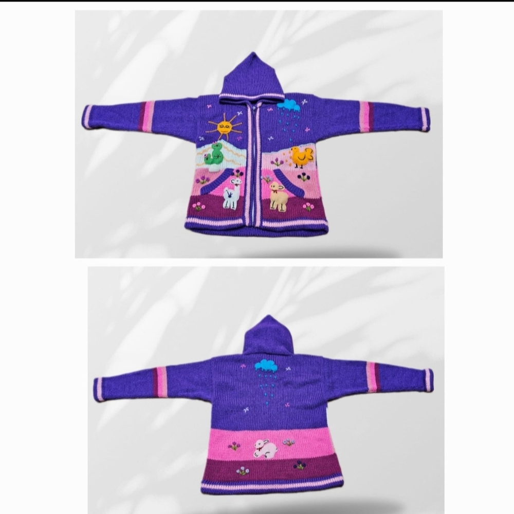 Kids Purple Hooded Jacket with Animal Design/size 8